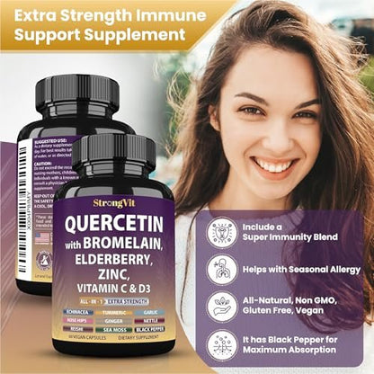 StrongVit Quercetin mit Bromelain, Holunder, Vitamin C, D3 und Zink – Immununterstützung für Männer & Frauen, 60 Kapseln
