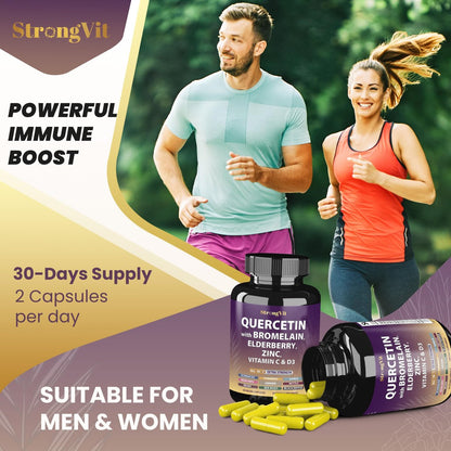 StrongVit Quercetin mit Bromelain, Holunder, Vitamin C, D3 und Zink – Immununterstützung für Männer & Frauen, 60 Kapseln