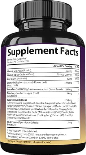 StrongVit Quercetin mit Bromelain, Holunder, Vitamin C, D3 und Zink – Immununterstützung für Männer & Frauen, 60 Kapseln