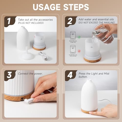 URPOWER 100ML Ultraschall-Aromatherapie-Diffuser für Zuhause, 7 Farbwechsel-Lichter, Timer & Auto-Abschaltung, Duftdiffuser für Schlafzimmer, Büro, Yoga