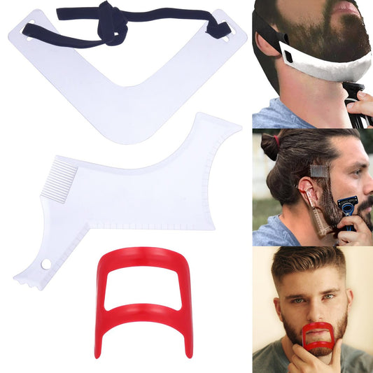 Barttrimm-Führungswerkzeug, 3-teiliges Set – Nackenlinienformer, Goatee-Schnurrbart-Rasierhilfe, Gesichtshaar-Schablonenkämme