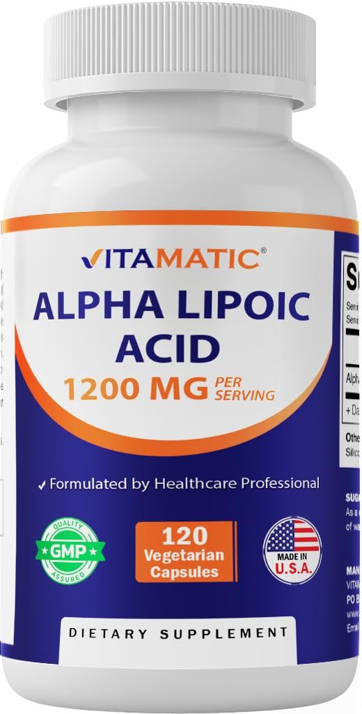 Vitamatic Alpha-Liponsäure 1200 mg pro Portion, 120 Kapseln - Glutenfrei, Vegetarisch, Sojafrei & Non-GMO