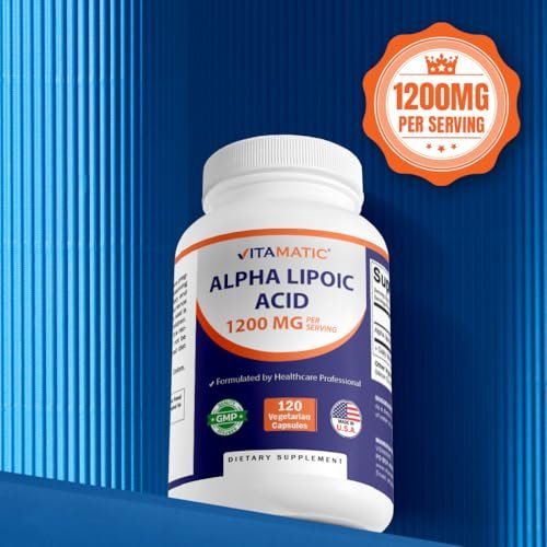 Vitamatic Alpha-Liponsäure 1200 mg pro Portion, 120 Kapseln - Glutenfrei, Vegetarisch, Sojafrei & Non-GMO