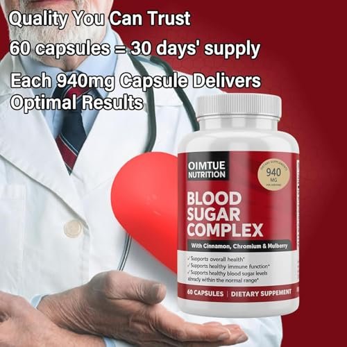 OIMTUE Blutzucker Komplex Supplement – Mit Zimt, Chrom & Bittermelone, 20 aktive Inhaltsstoffe, Non-GMO, 60 Kapseln (1 Packung)