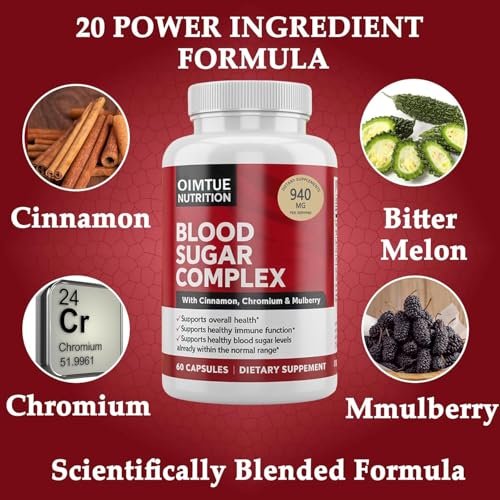 OIMTUE Blutzucker Komplex Supplement – Mit Zimt, Chrom & Bittermelone, 20 aktive Inhaltsstoffe, Non-GMO, 60 Kapseln (1 Packung)