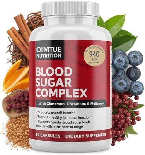 OIMTUE Blutzucker Komplex Supplement – Mit Zimt, Chrom & Bittermelone, 20 aktive Inhaltsstoffe, Non-GMO, 60 Kapseln (1 Packung)