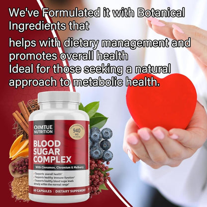 OIMTUE Blutzucker Komplex Supplement – Mit Zimt, Chrom & Bittermelone, 20 aktive Inhaltsstoffe, Non-GMO, 60 Kapseln (1 Packung)