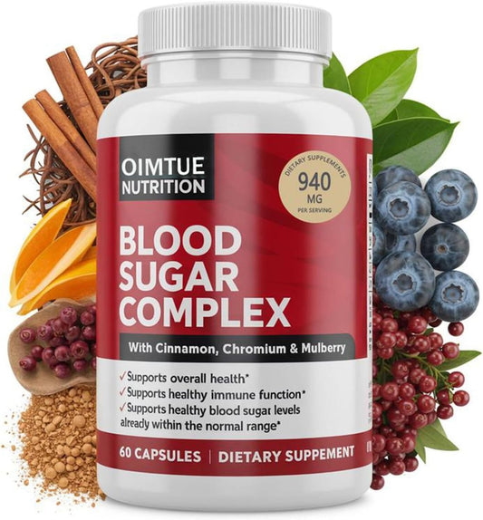 OIMTUE Blutzucker Komplex Supplement – Mit Zimt, Chrom & Bittermelone, 20 aktive Inhaltsstoffe, Non-GMO, 60 Kapseln (1 Packung)