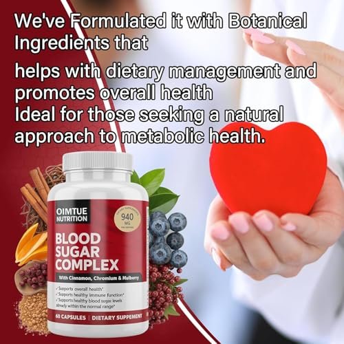 OIMTUE Blutzucker Komplex Supplement – Mit Zimt, Chrom & Bittermelone, 20 aktive Inhaltsstoffe, Non-GMO, 60 Kapseln (1 Packung)