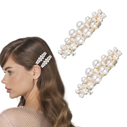 Shimmeroo 2 Stück Kurze Perlen-Haarspangen für Damen, Klassische Kleine Perlen-Haarklammern Französische Braut-Haarnadeln für Party Hochzeit Fancy Barrettes - Nicht für Dickes Haar - 5,6 cm