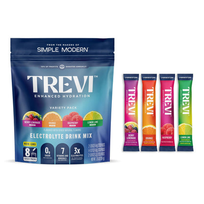 TREVI™ Everyday Sugar Free Electrolytes – Hydration Pulver-Päckchen – Original Variety Pack – 8 Portionen – Berry Lemonade, Lemon Lime, Raspberry, Orange