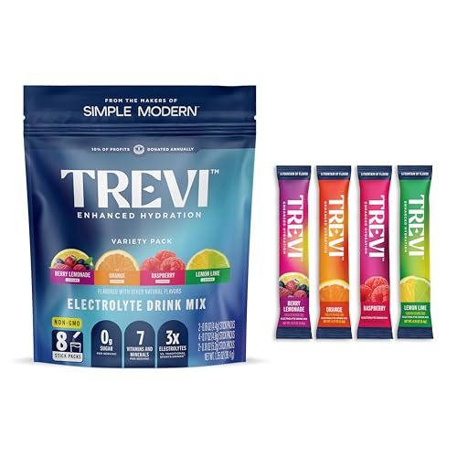 TREVI™ Everyday Sugar Free Electrolytes – Hydration Pulver-Päckchen – Original Variety Pack – 8 Portionen – Berry Lemonade, Lemon Lime, Raspberry, Orange