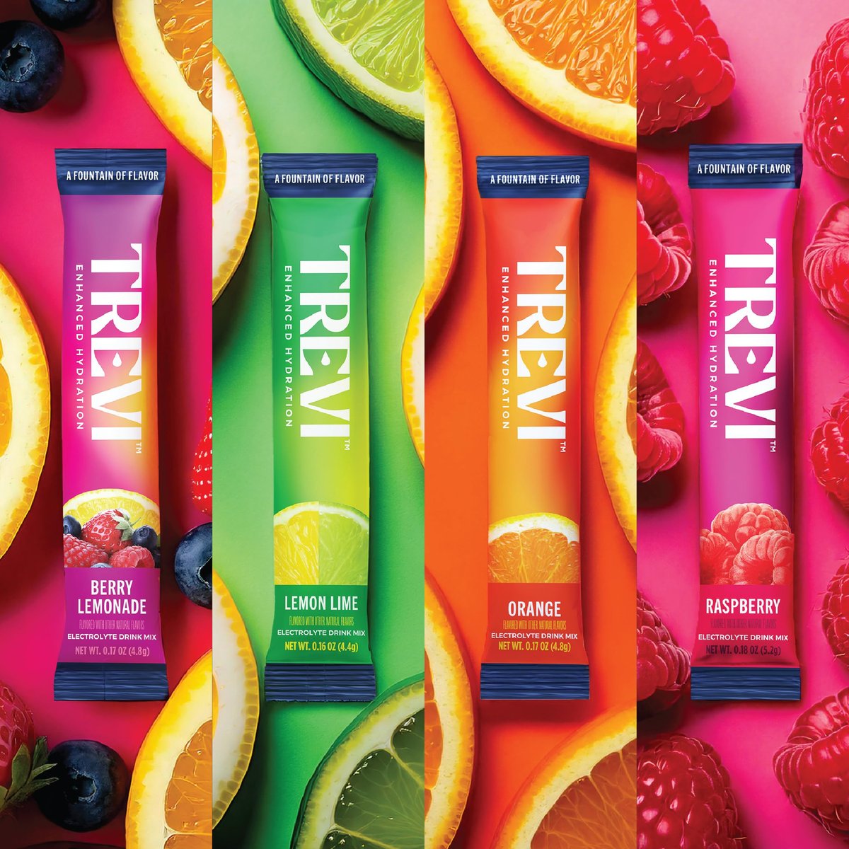TREVI™ Everyday Sugar Free Electrolytes – Hydration Pulver-Päckchen – Original Variety Pack – 8 Portionen – Berry Lemonade, Lemon Lime, Raspberry, Orange