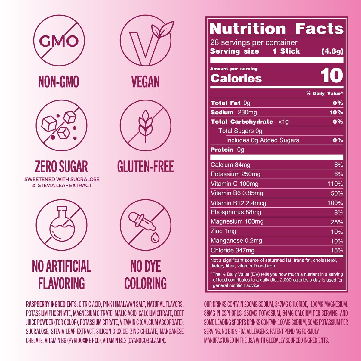 TREVI™ Everyday Sugar Free Electrolytes – Hydrationspulver für den täglichen Bedarf – 28 Portionen – Himbeere