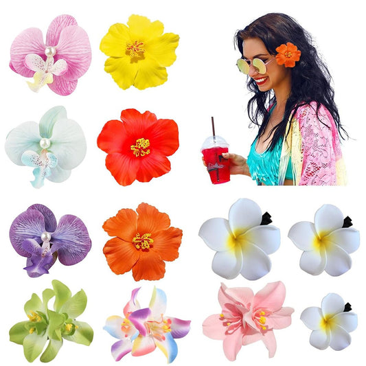 12er-Pack Blumen-Clips für Frauen – Hawaiianische Plumeria-, Hibiskus- und Orchideen-Haarklammern, Boho-Haaraccessoires, Geschenk für Frauen und Teenager