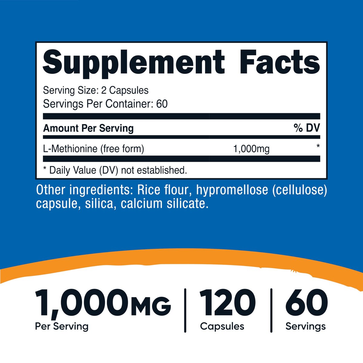 Nutricost L-Methionin (1.000 mg) 120 Kapseln – 60 Portionen, glutenfrei, gentechnikfrei