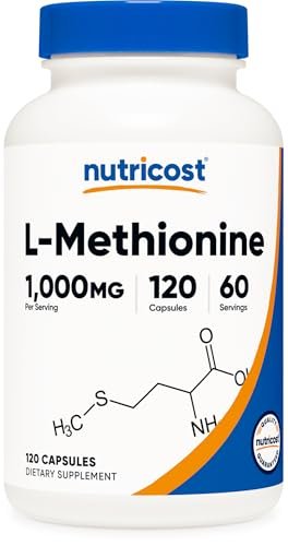 Nutricost L-Methionin (1.000 mg) 120 Kapseln – 60 Portionen, glutenfrei, gentechnikfrei