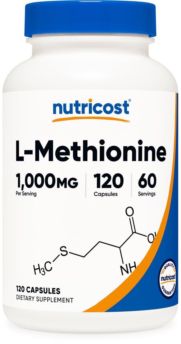 Nutricost L-Methionin (1.000 mg) 120 Kapseln – 60 Portionen, glutenfrei, gentechnikfrei