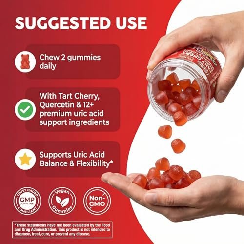 Clean Nutra Sauerkirsch-Gummis mit Harnsäure-Flush: Sellerie, Mariendistel, Bromelain, Vitamin C, Magnesium, Bergamotte, Ingwer, Brennnessel, Kamille, Berberin, Quercetin – 60 vegane Gummis