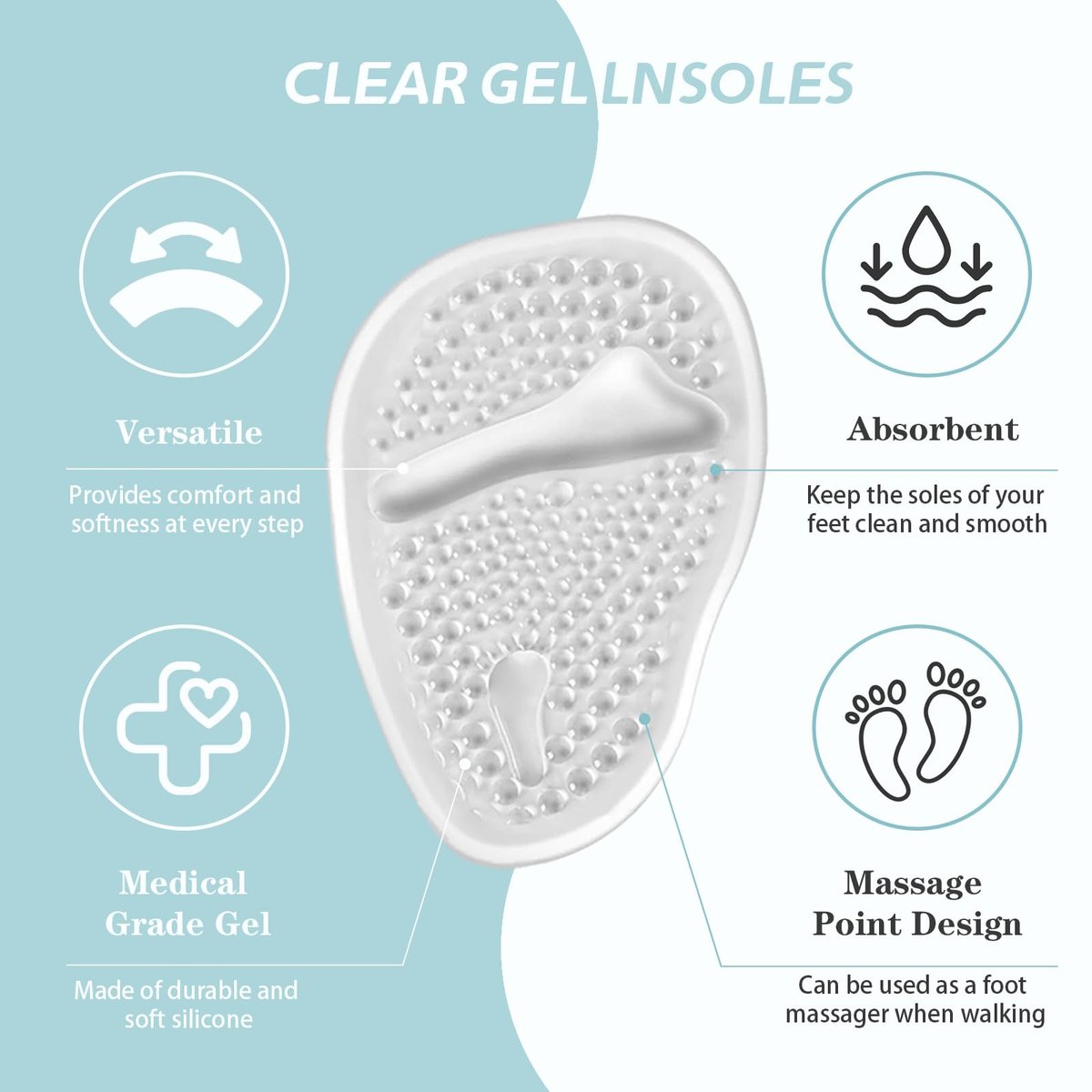 LeaOcaao Professionelle Metatarsal-Pads für Frauen, 6 Stück Ballenpolster für High Heels, diskrete Polster & rutschfeste Fersengripps, Fußschmerzlinderung & ganztägiger Komfort, transparent