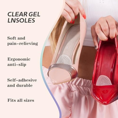 LeaOcaao Professionelle Metatarsal-Pads für Frauen, 6 Stück Ballenpolster für High Heels, diskrete Polster & rutschfeste Fersengripps, Fußschmerzlinderung & ganztägiger Komfort, transparent