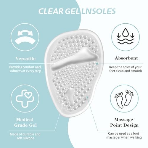 LeaOcaao Professionelle Metatarsal-Pads für Frauen, 6 Stück Ballenpolster für High Heels, diskrete Polster & rutschfeste Fersengripps, Fußschmerzlinderung & ganztägiger Komfort, transparent