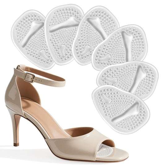 LeaOcaao Professionelle Metatarsal-Pads für Frauen, 6 Stück Ballenpolster für High Heels, diskrete Polster & rutschfeste Fersengripps, Fußschmerzlinderung & ganztägiger Komfort, transparent