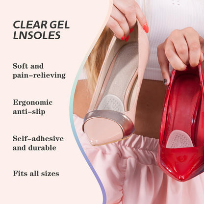 LeaOcaao Professionelle Metatarsal-Pads für Frauen, 6 Stück Ballenpolster für High Heels, diskrete Polster & rutschfeste Fersengripps, Fußschmerzlinderung & ganztägiger Komfort, transparent