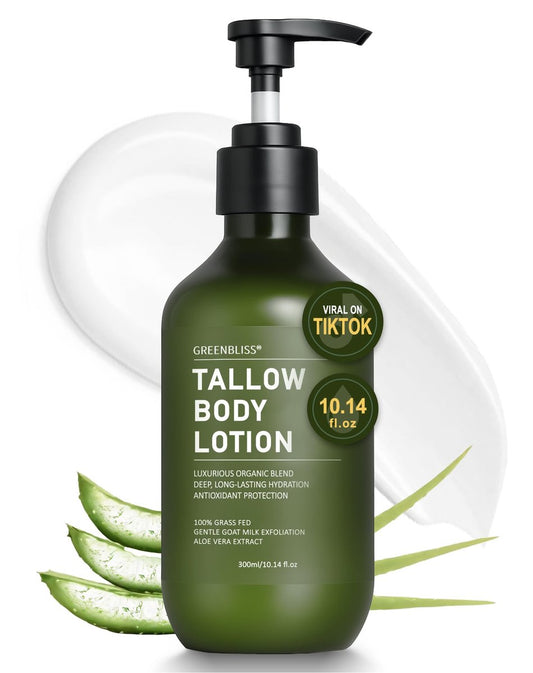 Beef Tallow Körperlotion für die Haut, grasgefütterte tägliche Feuchtigkeitscreme für trockene, reife & faltige Haut, Gesicht & Körper – reine & organische Feuchtigkeitscreme mit Jojobaöl, Vitamin E (10,14 Fl Oz, Vanille)