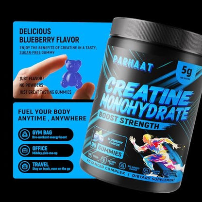 NSF-zertifizierte Creatine Gummis – Creatin-Monohydrat Gummibärchen 5g für Männer & Frauen – Steigert Fokus, Kraft und Ausdauer, vegan, glutenfrei, nicht-GVO, 2,5 g Creatin pro Gummibärchen (Blaubeere 90 Stück)