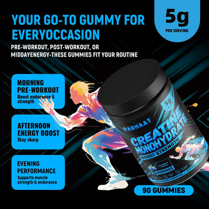 NSF-zertifizierte Creatine Gummis – Creatin-Monohydrat Gummibärchen 5g für Männer & Frauen – Steigert Fokus, Kraft und Ausdauer, vegan, glutenfrei, nicht-GVO, 2,5 g Creatin pro Gummibärchen (Blaubeere 90 Stück)