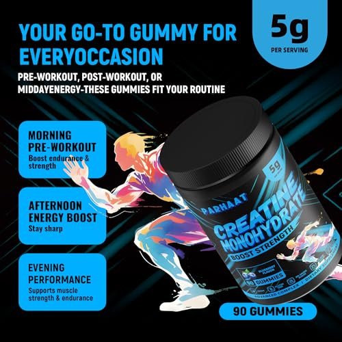 NSF-zertifizierte Creatine Gummis – Creatin-Monohydrat Gummibärchen 5g für Männer & Frauen – Steigert Fokus, Kraft und Ausdauer, vegan, glutenfrei, nicht-GVO, 2,5 g Creatin pro Gummibärchen (Blaubeere 90 Stück)