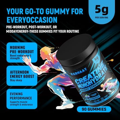 NSF-zertifizierte Creatine Gummis – Creatin-Monohydrat Gummibärchen 5g für Männer & Frauen – Steigert Fokus, Kraft und Ausdauer, vegan, glutenfrei, nicht-GVO, 2,5 g Creatin pro Gummibärchen (Blaubeere 90 Stück)