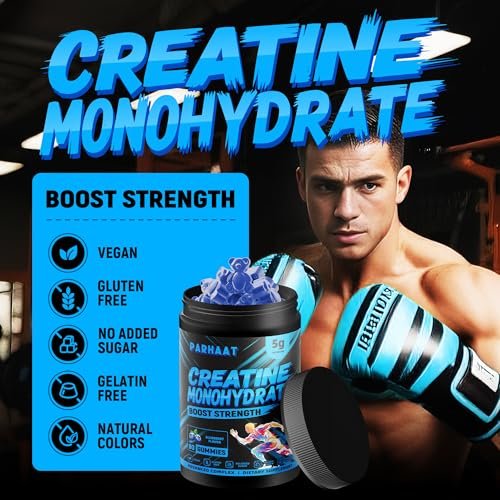 NSF-zertifizierte Creatine Gummis – Creatin-Monohydrat Gummibärchen 5g für Männer & Frauen – Steigert Fokus, Kraft und Ausdauer, vegan, glutenfrei, nicht-GVO, 2,5 g Creatin pro Gummibärchen (Blaubeere 90 Stück)