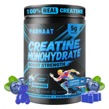 NSF-zertifizierte Creatine Gummis – Creatin-Monohydrat Gummibärchen 5g für Männer & Frauen – Steigert Fokus, Kraft und Ausdauer, vegan, glutenfrei, nicht-GVO, 2,5 g Creatin pro Gummibärchen (Blaubeere 90 Stück)
