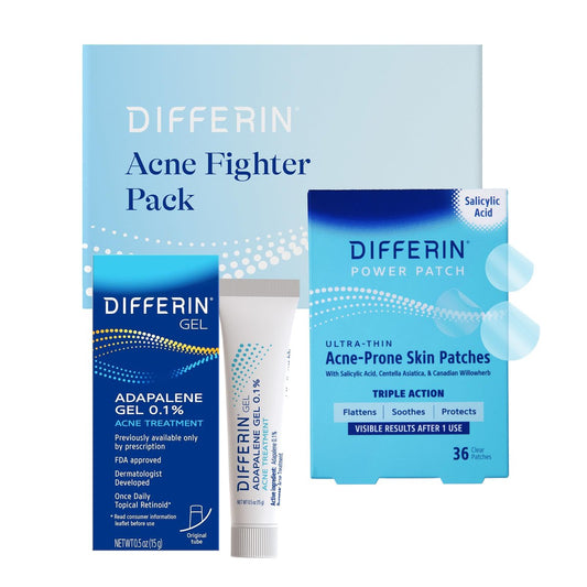 Differin Akne-Bekämpfer-Pack: Retinoid-Gel mit 0,1 % Adapalen (15 g) + Salicylsäure-Pickel-Pflaster (36 Stück) – Für zu Pickeln und Akne neigende Haut