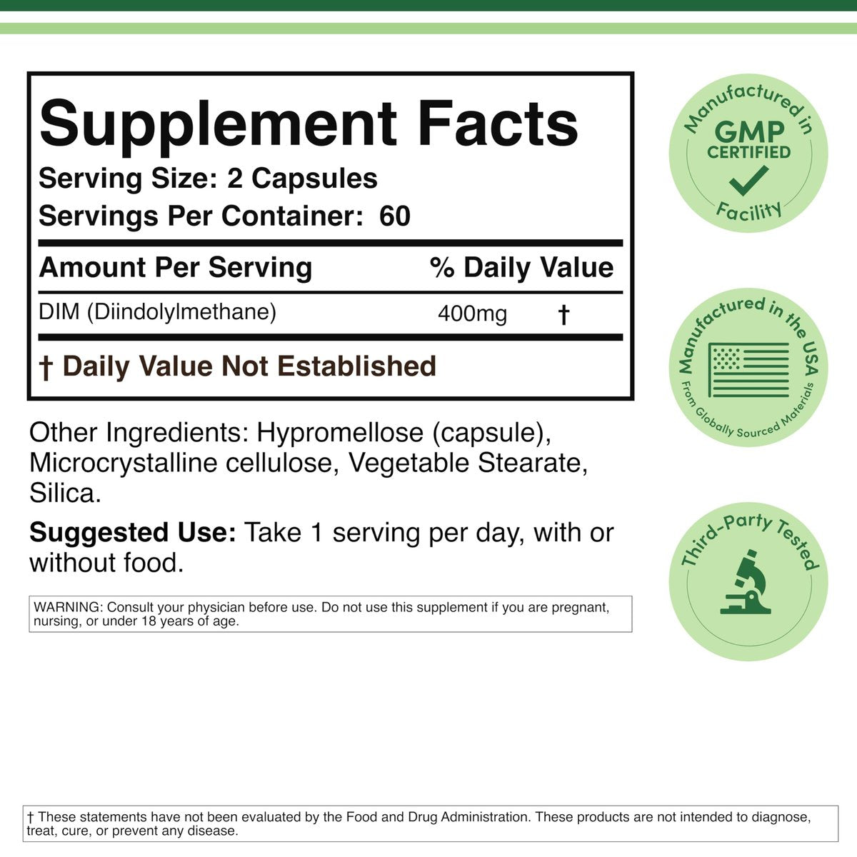 DIM Supplement für Frauen und Männer (Diindolylmethan Estrogen-Blocker, Hormonelle Aknebehandlung, Hormonbalance) 400 mg Portionen, 200 mg pro Kapsel, 120 Kapseln von Double Wood
