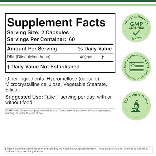 DIM Supplement für Frauen und Männer (Diindolylmethan Estrogen-Blocker, Hormonelle Aknebehandlung, Hormonbalance) 400 mg Portionen, 200 mg pro Kapsel, 120 Kapseln von Double Wood