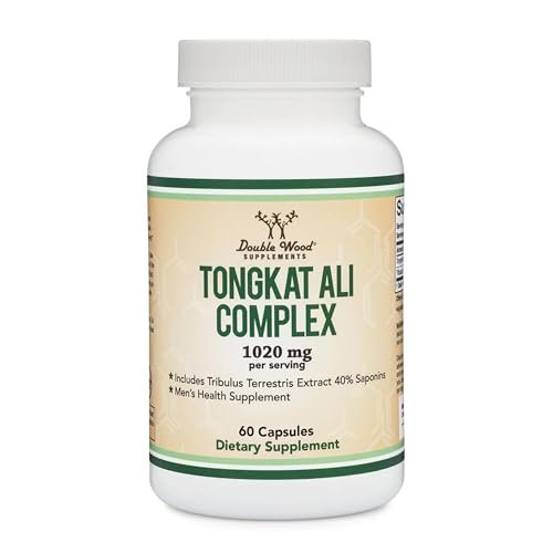 Tongkat Ali Extrakt 200:1 Ultra-Hochpotenz – 1000 mg pro Portion, 60 Kapseln mit Tribulus Terrestris von Double Wood