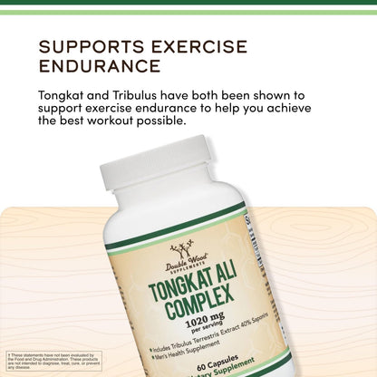 Tongkat Ali Extrakt 200:1 Ultra-Hochpotenz – 1000 mg pro Portion, 60 Kapseln mit Tribulus Terrestris von Double Wood