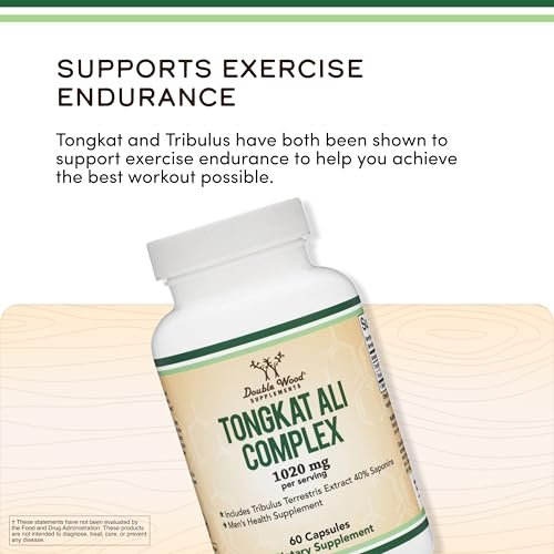 Tongkat Ali Extrakt 200:1 Ultra-Hochpotenz – 1000 mg pro Portion, 60 Kapseln mit Tribulus Terrestris von Double Wood