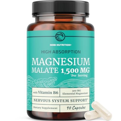 Magnesium Malat 1500 mg | Energie- & Nervensystem-Unterstützung | 300 mg elementares Magnesium pro Portion | Hochabsorbierbare Magnesium Malat Kapseln mit Vitamin B6 + Schwarzer Pfeffer | Non-GMO | 90 Stück (1 Monatsvorrat)
