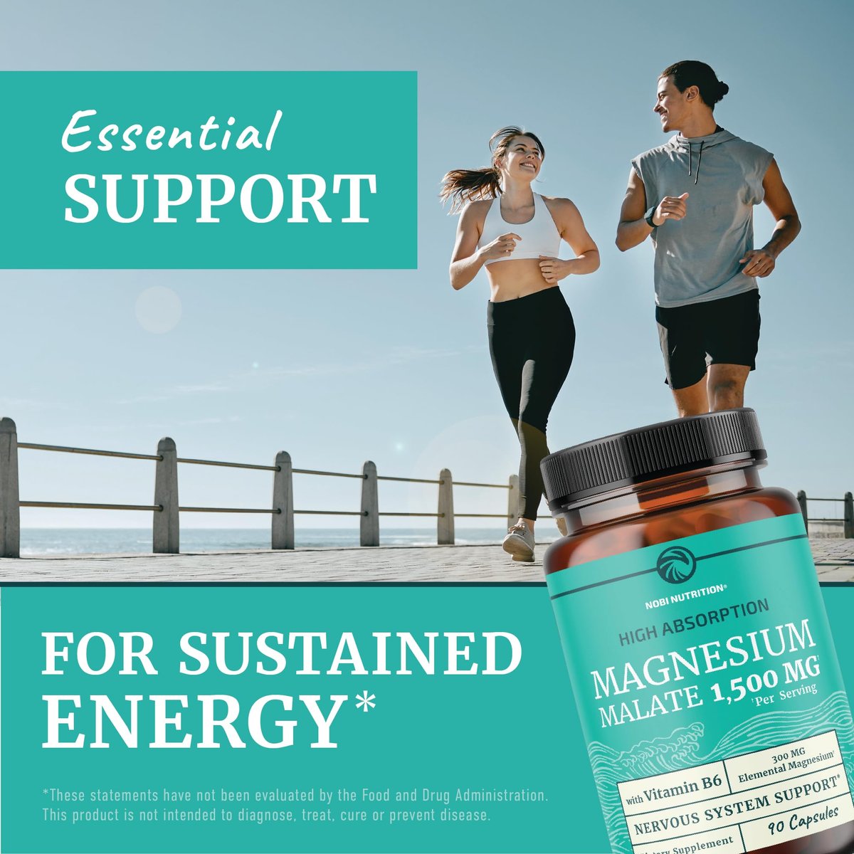 Magnesium Malat 1500 mg | Energie- & Nervensystem-Unterstützung | 300 mg elementares Magnesium pro Portion | Hochabsorbierbare Magnesium Malat Kapseln mit Vitamin B6 + Schwarzer Pfeffer | Non-GMO | 90 Stück (1 Monatsvorrat)