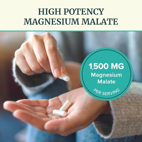 Magnesium Malat 1500 mg | Energie- & Nervensystem-Unterstützung | 300 mg elementares Magnesium pro Portion | Hochabsorbierbare Magnesium Malat Kapseln mit Vitamin B6 + Schwarzer Pfeffer | Non-GMO | 90 Stück (1 Monatsvorrat)
