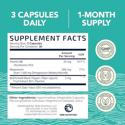 Magnesium Malat 1500 mg | Energie- & Nervensystem-Unterstützung | 300 mg elementares Magnesium pro Portion | Hochabsorbierbare Magnesium Malat Kapseln mit Vitamin B6 + Schwarzer Pfeffer | Non-GMO | 90 Stück (1 Monatsvorrat)
