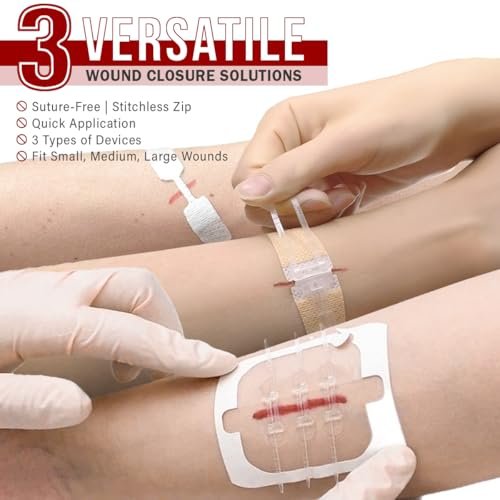 EVERLIT CARE Wundverschluss-Set | 28-teiliges All-in-One Erste-Hilfe-Set mit nahtfreien, stichlosen Zip-Verschlüssen, Butterfly-Pflastern, für Wunden bis zu 15 cm | 100% sterile medizinische Produkte zur Reinigung, Abdeckung und Heilung