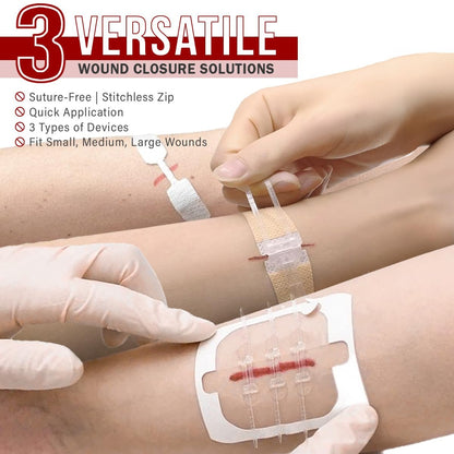 EVERLIT CARE Wundverschluss-Set | 28-teiliges All-in-One Erste-Hilfe-Set mit nahtfreien, stichlosen Zip-Verschlüssen, Butterfly-Pflastern, für Wunden bis zu 15 cm | 100% sterile medizinische Produkte zur Reinigung, Abdeckung und Heilung