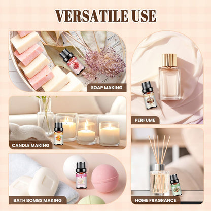 Premium Ätherische Öle Set – 6x10ml Duftöle für Diffuser, Kerzen- und Seifenherstellung, Aromatherapie