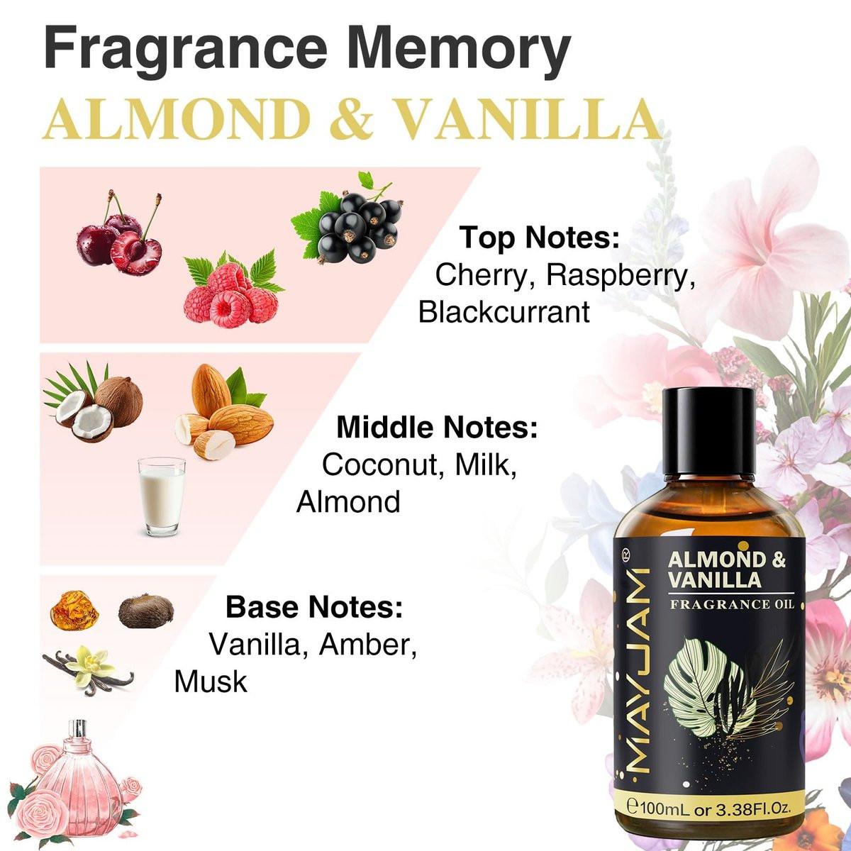 MAYJAM Mandel & Vanille Duftöl – 100 ml Ätherisches Öl für Diffuser, Seifen- und Kerzenherstellung