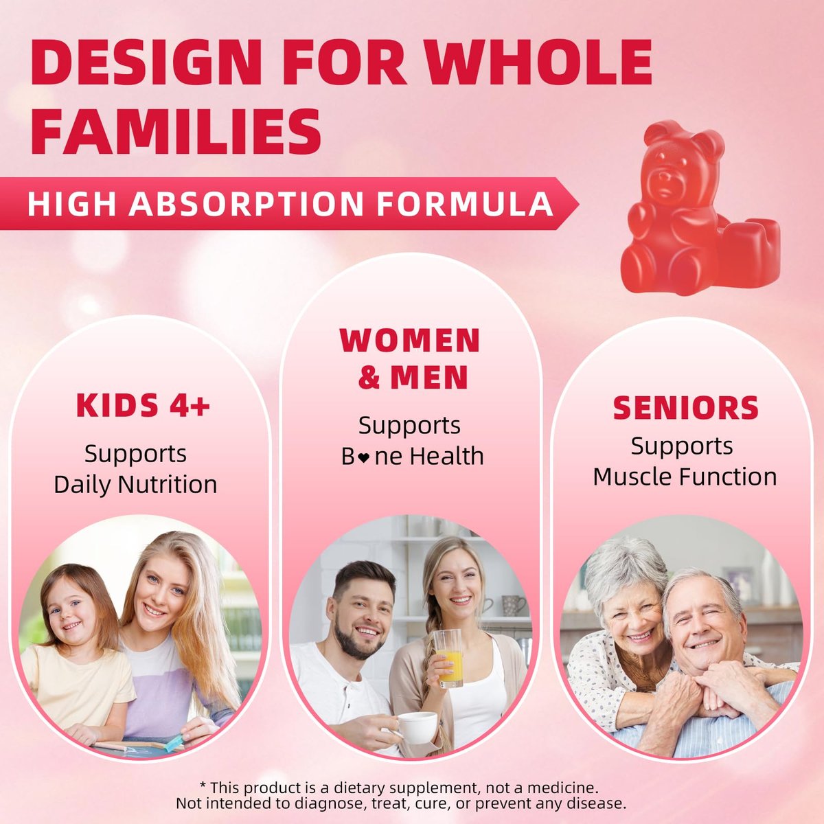 Calcium Citrat Gummibärchen 1200 mg – Zuckerfreie, kaubare Calciumergänzung für Frauen & Männer, unterstützt Knochen-, Muskel- und Immunsystem, ohne Gentechnik, glutenfrei, natürlicher Himbeergeschmack, 60 Stück